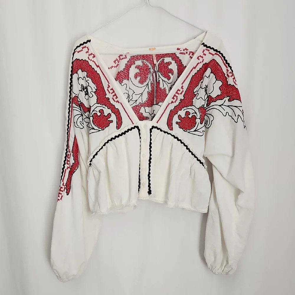 Free People Bonnie Embroidered Top, XS, Excellent Used Condition